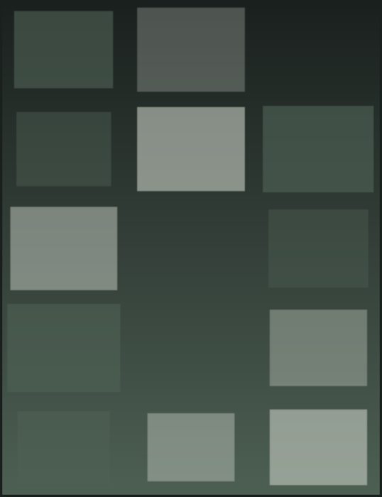 Muted greens in an irregular grid, bare growth against cold light.